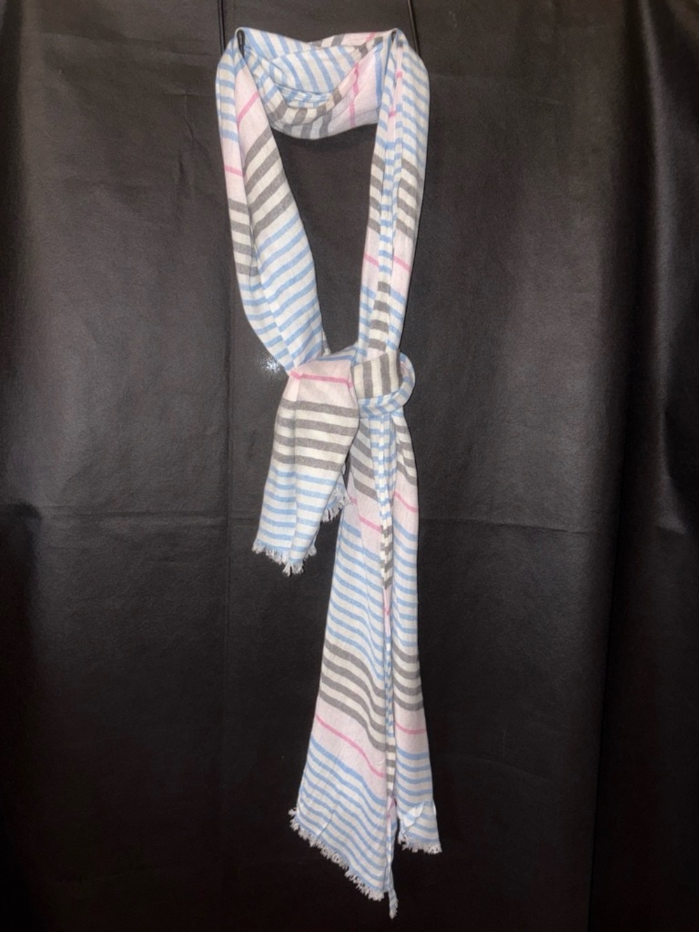 Striped Fringed Scarf One Size Blue Grey Pink Light & Breezy EUC Coastal Chic